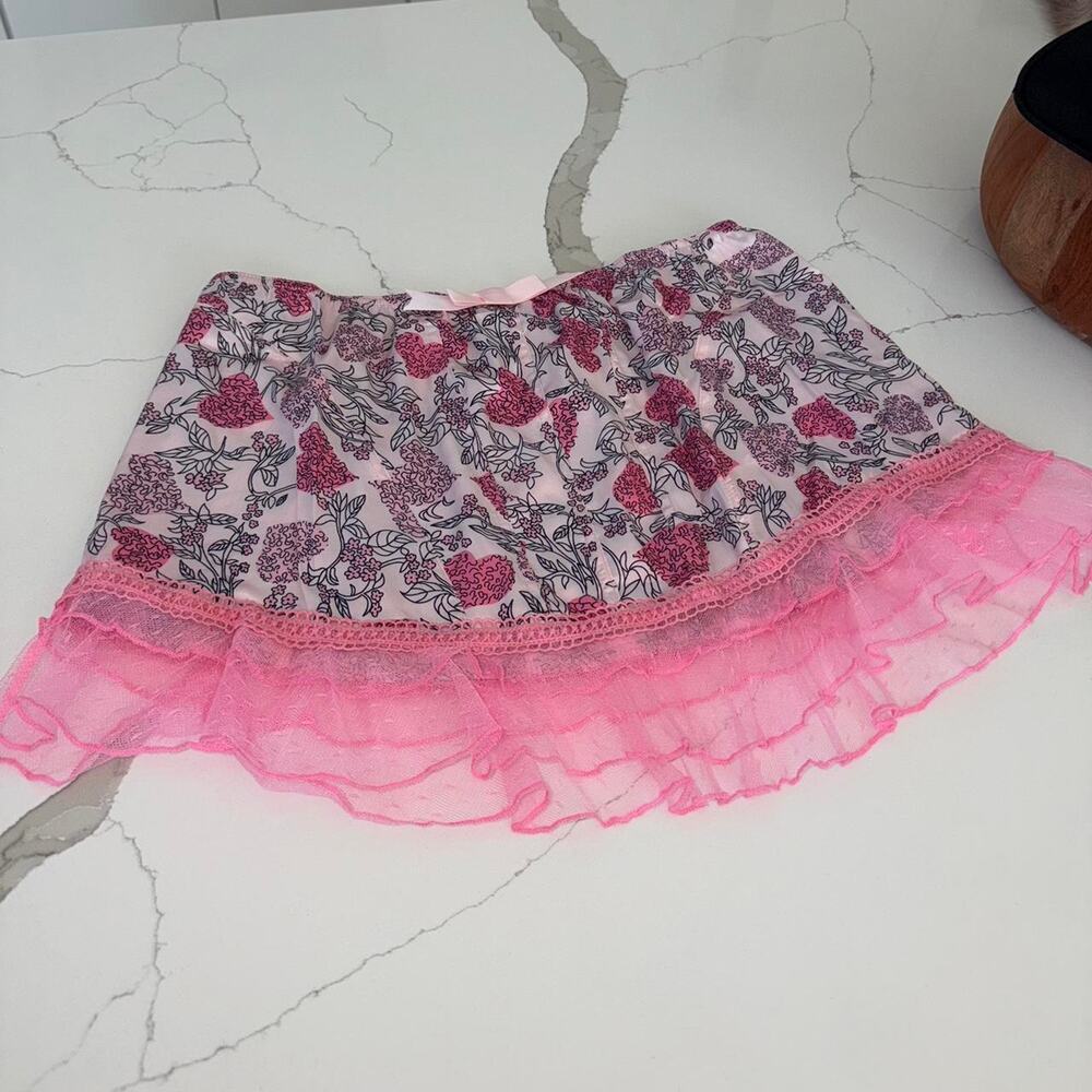 Pink hearts cute skirt with ruffles